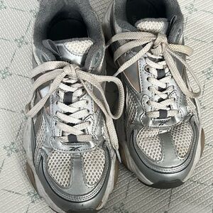 Reebok Silver and White Lace-Up Sneakers